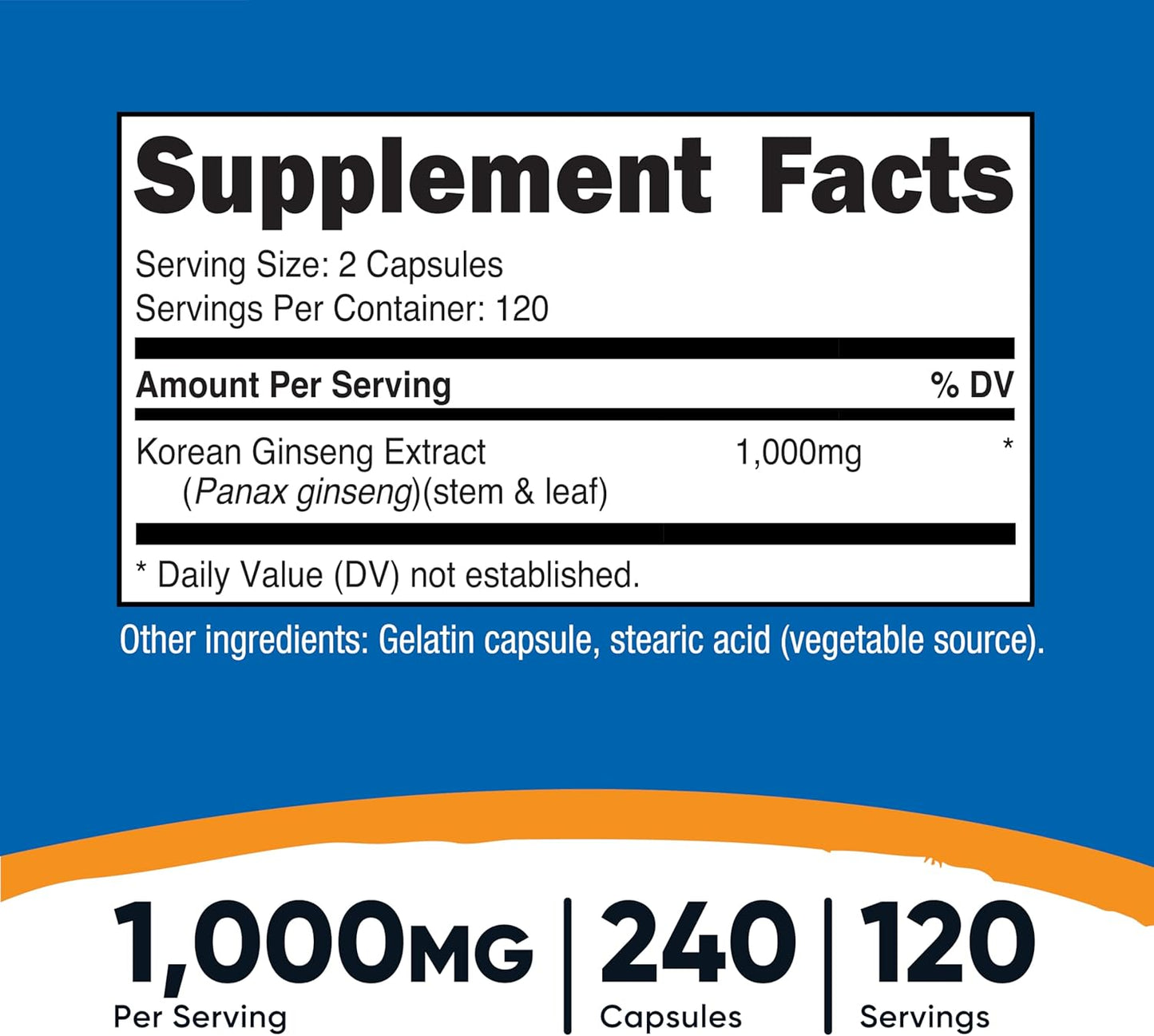 Nutricost Korean Panax Red Ginseng Capsules - 1000mg Serving, 240 Capsules, Gluten Free & Non-GMO - 120 Servings