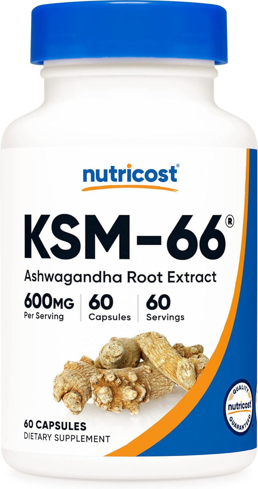 Nutricost KSM-66 Ashwagandha Root Extract 600mg Capsules with BioPerine - High Withanolides - Full-Spectrum Root Extract