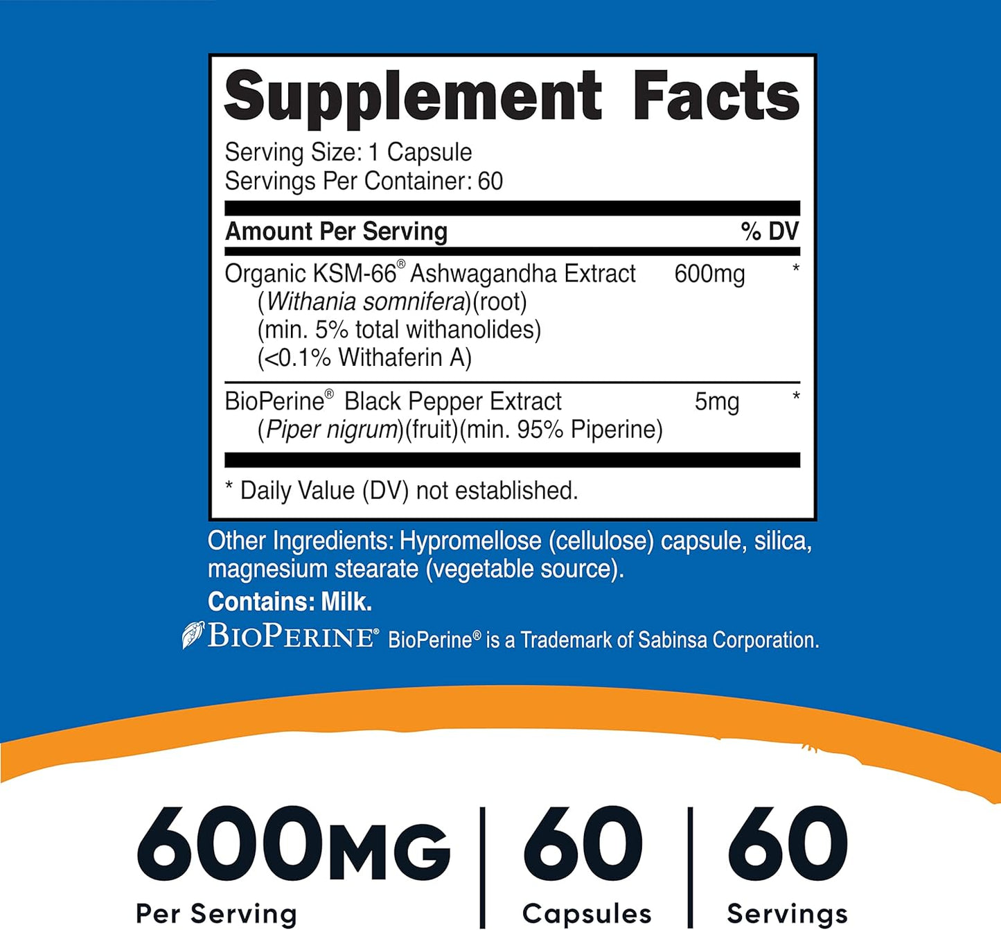 Nutricost KSM-66 Ashwagandha Root Extract 600mg Capsules with BioPerine - High Withanolides - Full-Spectrum Root Extract