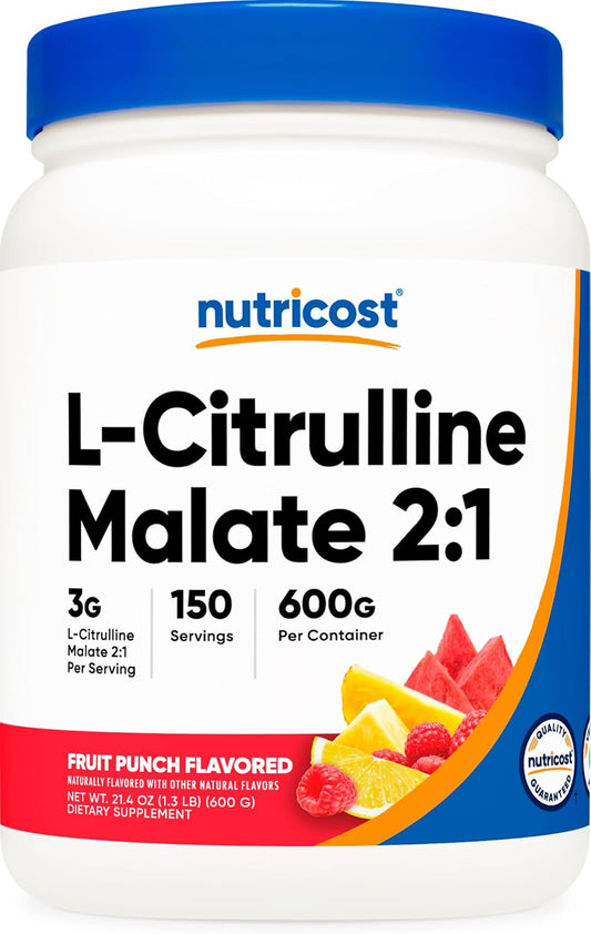 Nutricost L-Citrulline Malate 2:1 (600g) Fruit Punch Powder - Muscle Performance & Nitric Oxide Booster for Workouts - 75 Servings