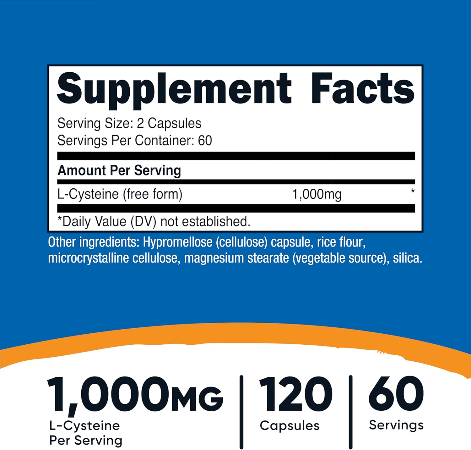 Nutricost L-Cysteine 1000mg Capsules - Non-GMO, Gluten Free, 120 Count, 500mg Per Capsule