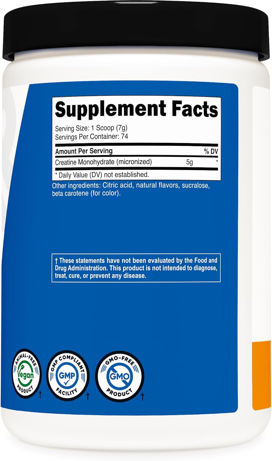 Nutricost Mandarin Orange Creatine Monohydrate Powder - 500g Micronized Supplement for Vegans - Non-GMO & Gluten-Free