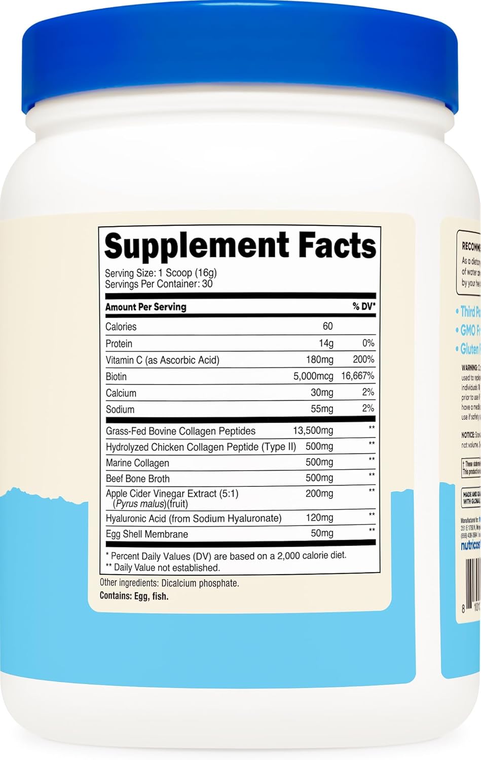 Nutricost Multi Collagen Protein Complex with Biotin and Hyaluronic Acid - 30 Servings
