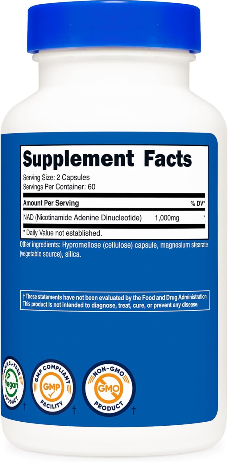 Nutricost NAD+ Supplement 1,000mg - 120 Capsules, Gluten-Free & Vegan - 60 Servings
