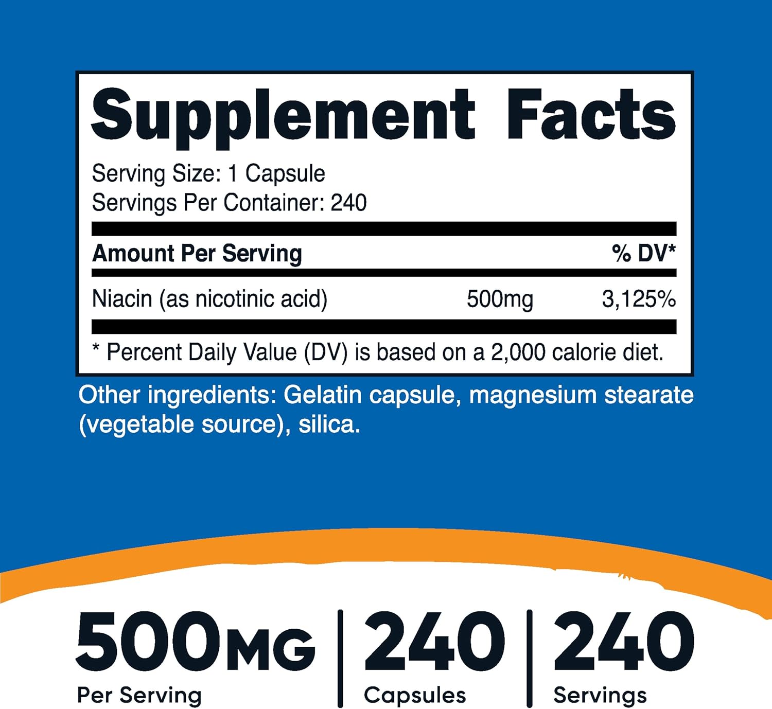 Nutricost Niacin (Vitamin B3) 500mg Capsules - 240 Count, Non-GMO, Gluten Free, Flush-Free Formula