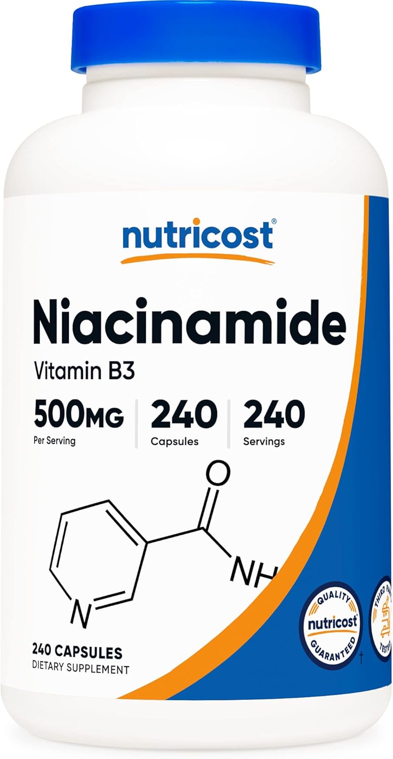 Nutricost Niacinamide 500mg Capsules - Non-GMO, Gluten Free, Flush Free Vitamin B3 Supplement with 240 Capsules