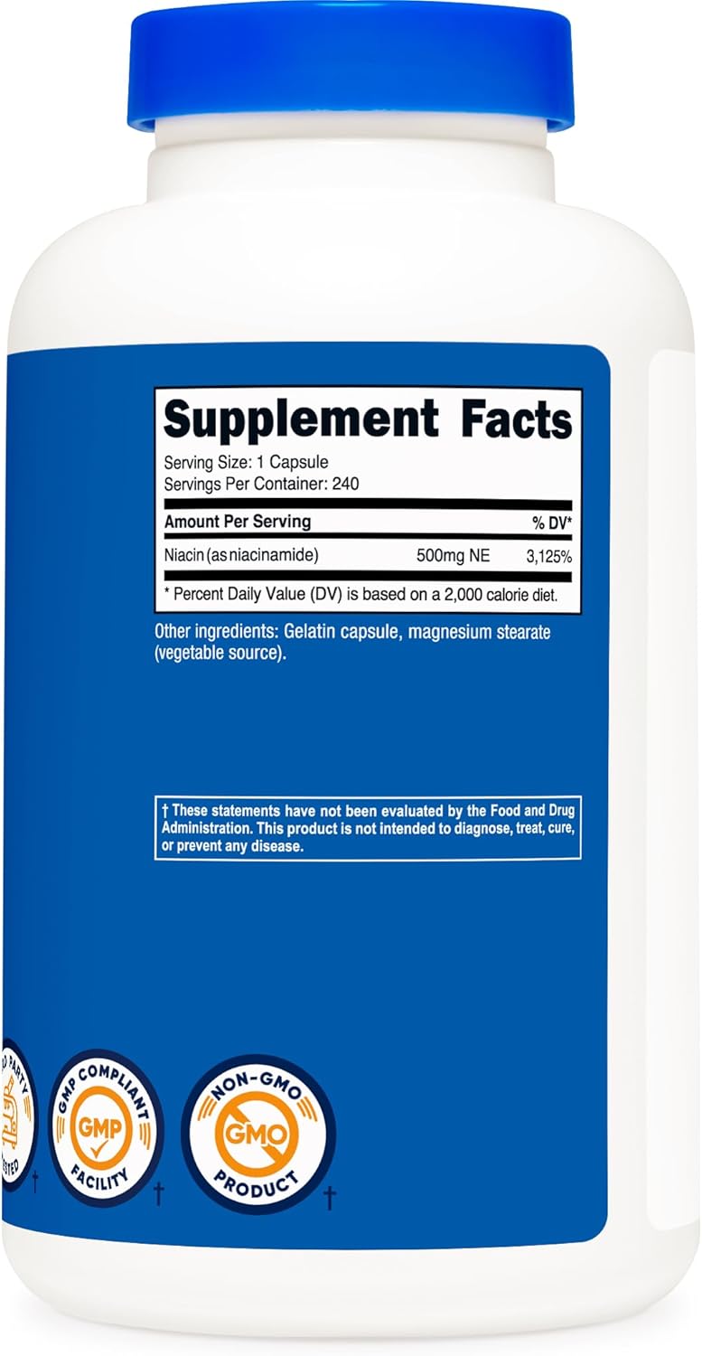 Nutricost Niacinamide 500mg Capsules - Non-GMO, Gluten Free, Flush Free Vitamin B3 Supplement with 240 Capsules