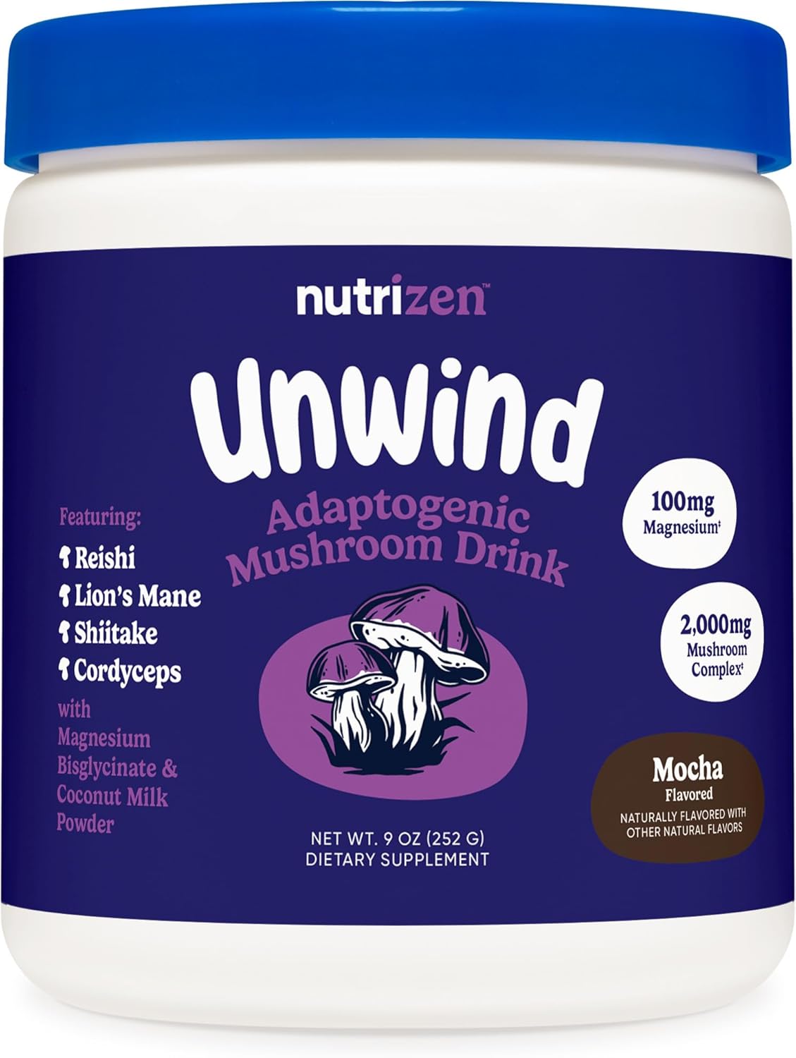 Nutricost Nutrizen PM Adaptogenic Mushroom Mocha Drink - 30 Servings with Reishi, Lion's Mane, Shiitake, Cordyceps