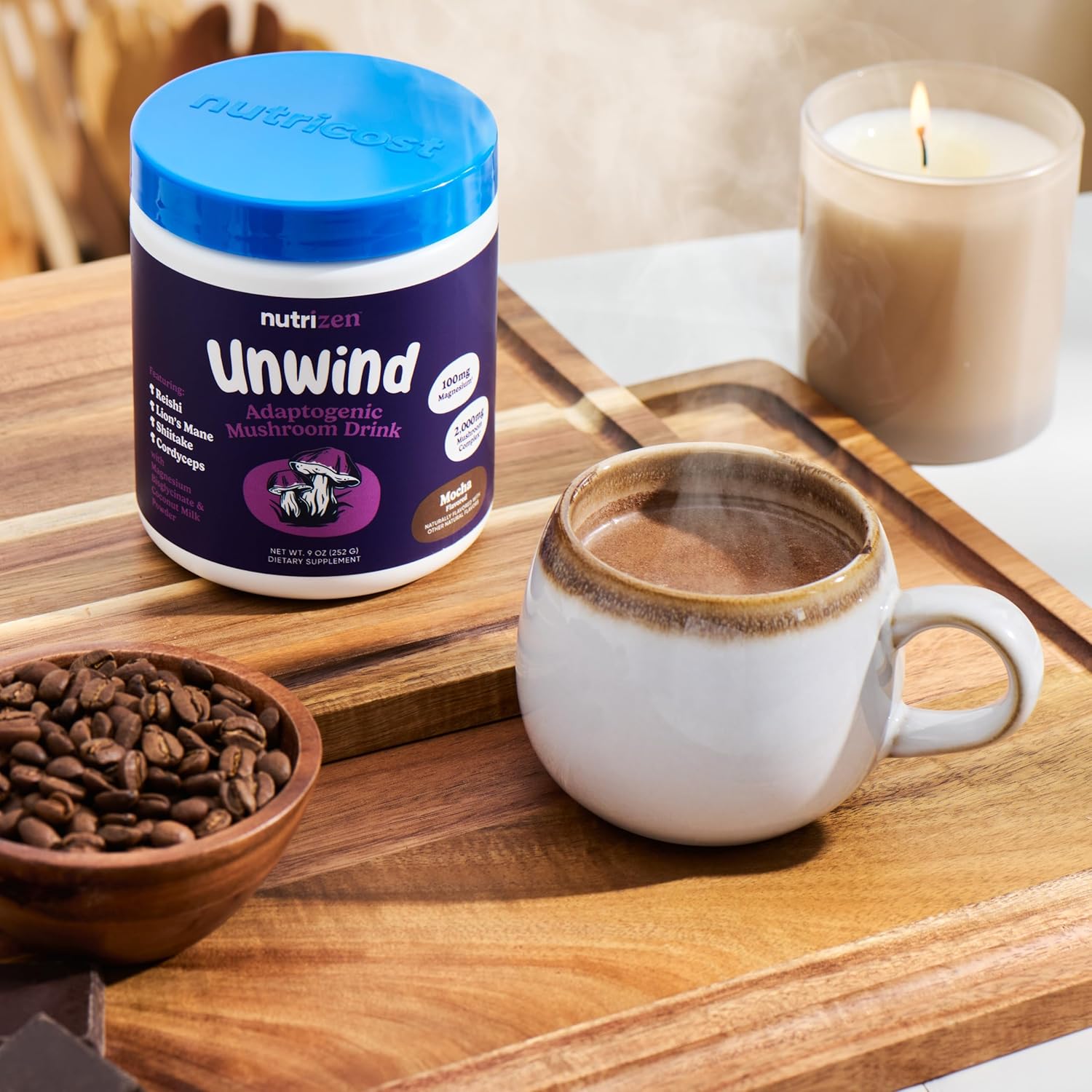Nutricost Nutrizen PM Adaptogenic Mushroom Mocha Drink - 30 Servings with Reishi, Lion's Mane, Shiitake, Cordyceps