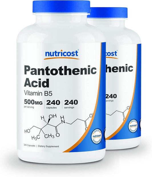 Nutricost Pantothenic Acid (Vitamin B5) 500mg - 240 Capsules, Pack of 2