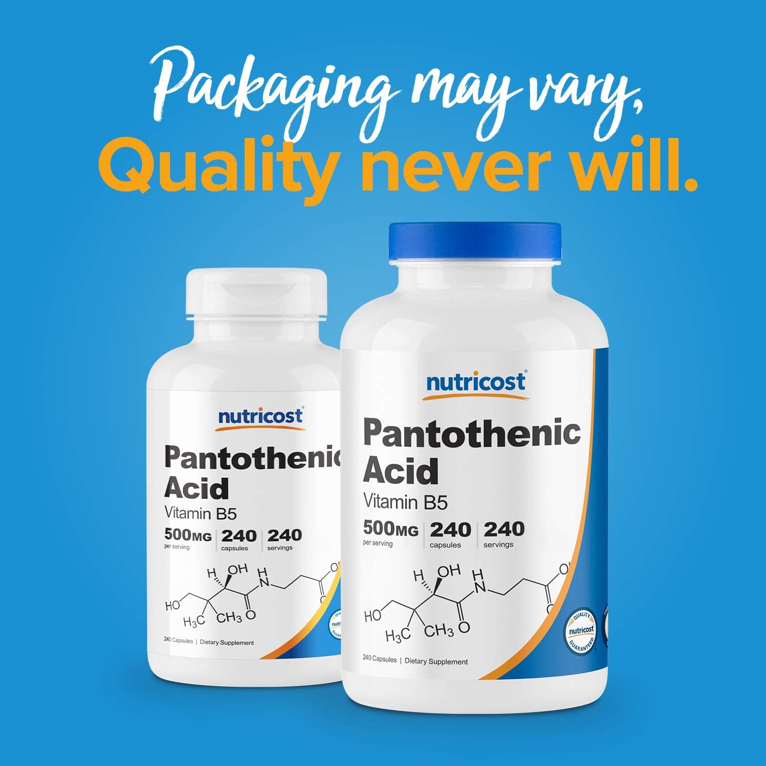 Nutricost Pantothenic Acid (Vitamin B5) 500mg - 240 Capsules, Pack of 2