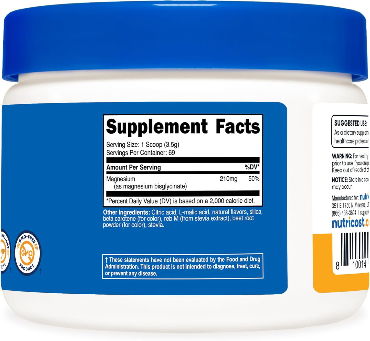 Nutricost Peach Mango Magnesium Glycinate Powder - 250g Bisglycinate Supplement