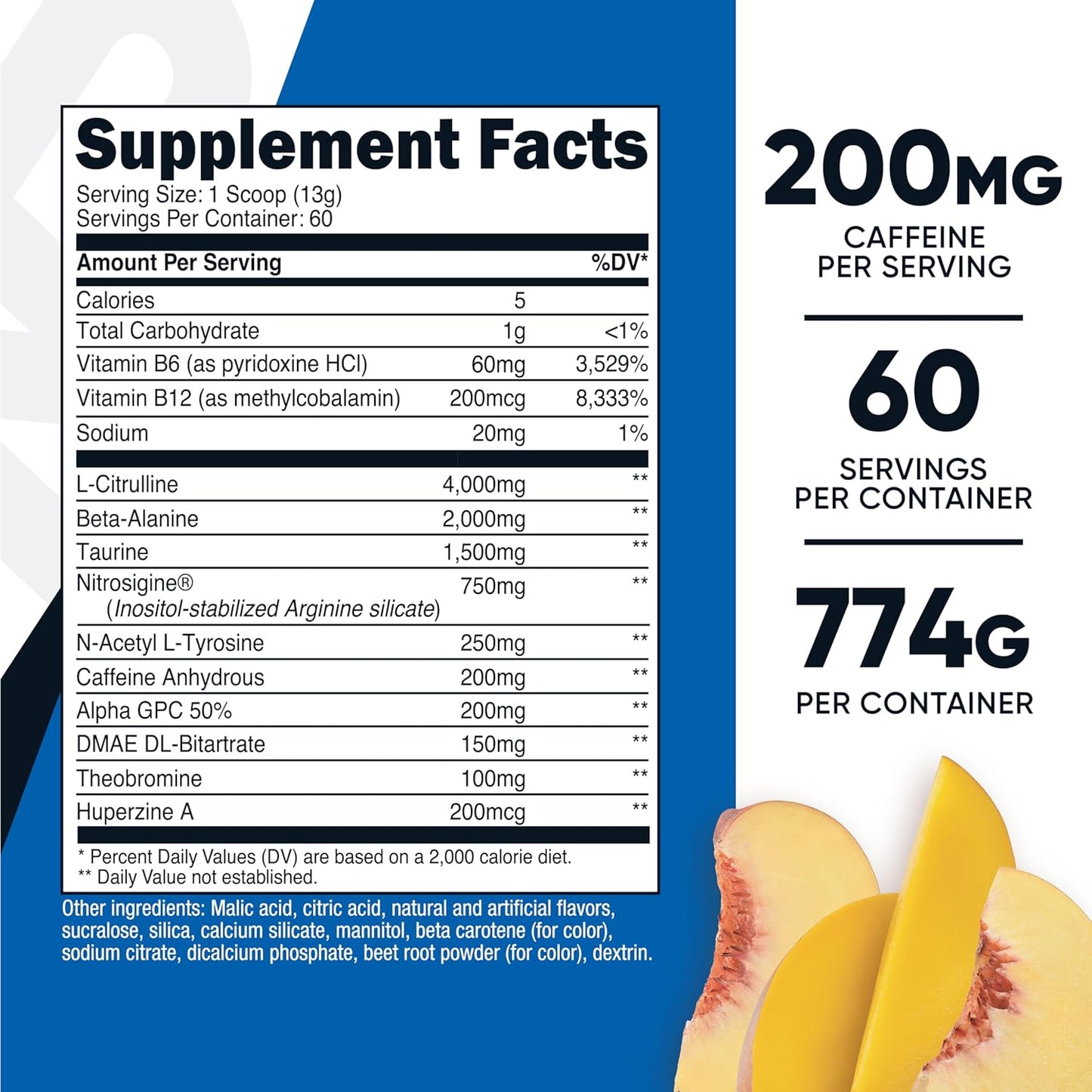 Nutricost Peach Mango Pre-Workout Powder - 60 Servings with Beta-Alanine, Taurine & Amino Acids
