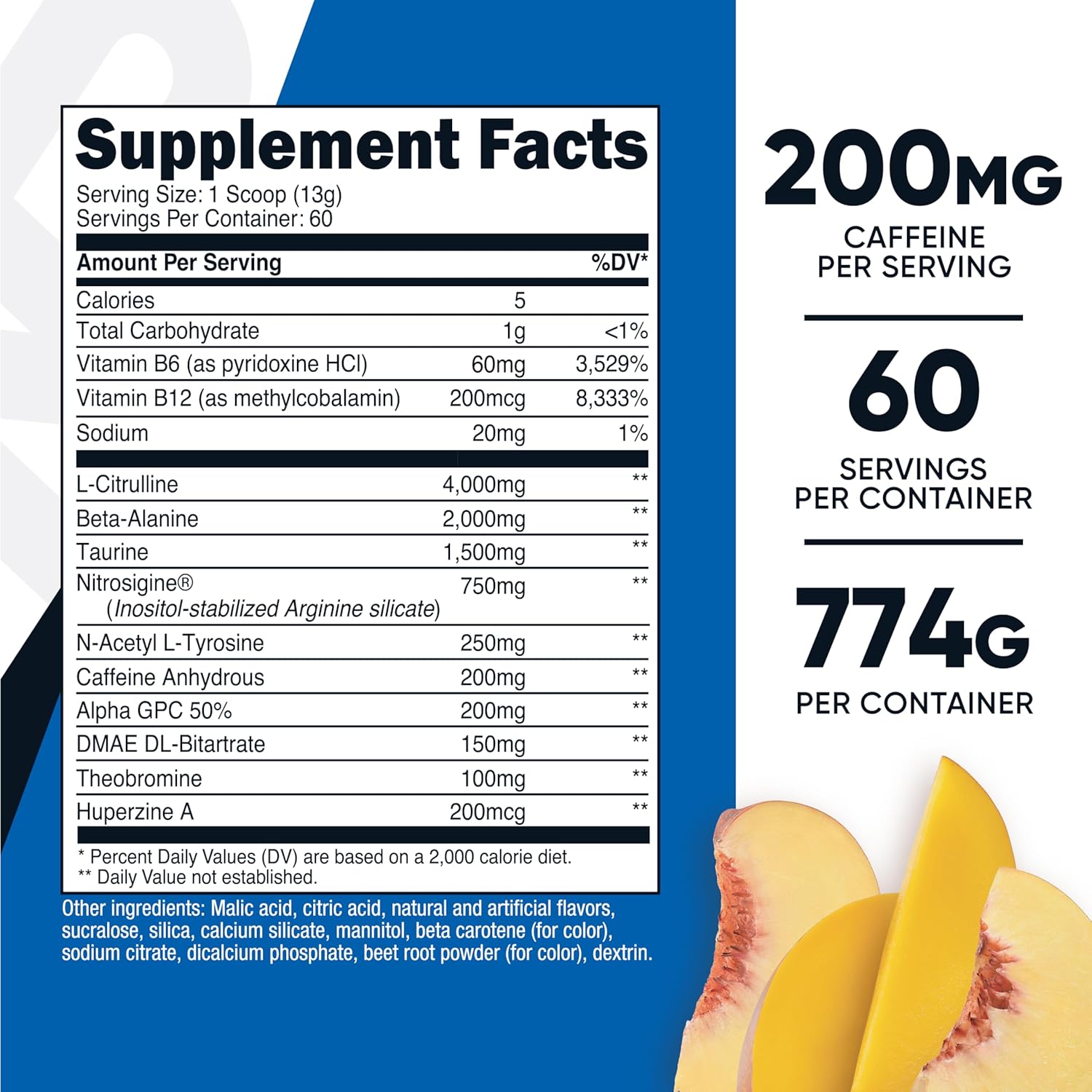 Nutricost Peach Mango Pre-Workout Powder - 60 Servings with Beta-Alanine, Taurine & Amino Acids