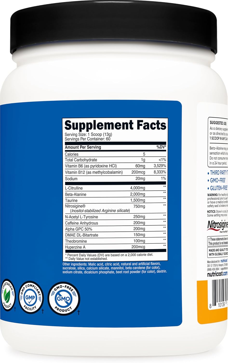 Nutricost Peach Mango Pre-Workout Powder - 60 Servings with Beta-Alanine, Taurine & Amino Acids