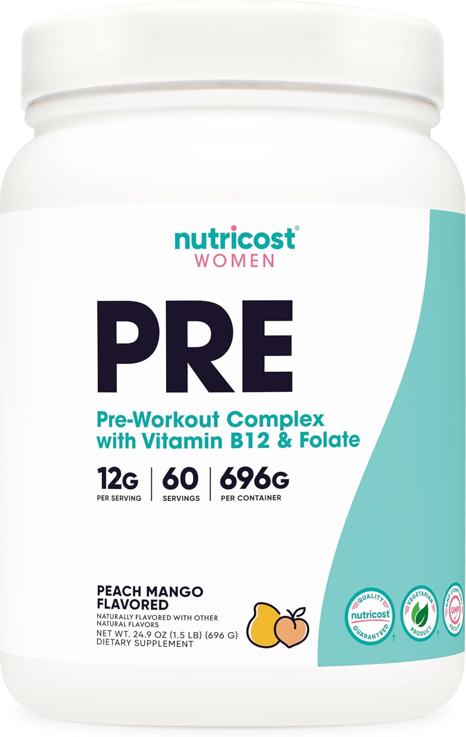 Nutricost Peach Mango Pre-Workout Powder for Women - 60 Servings