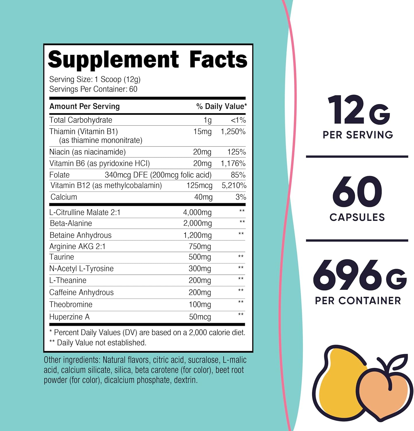 Nutricost Peach Mango Pre-Workout Powder for Women - 60 Servings