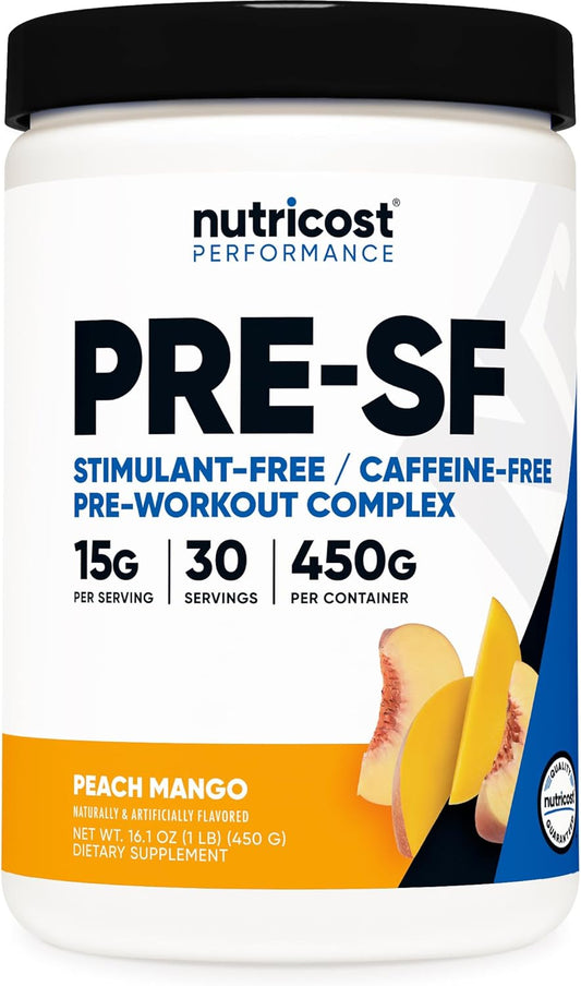 Nutricost Peach Mango Stimulant-Free Pre-Workout Supplement - 30 Servings, Caffeine-Free, Non-GMO, Gluten-Free