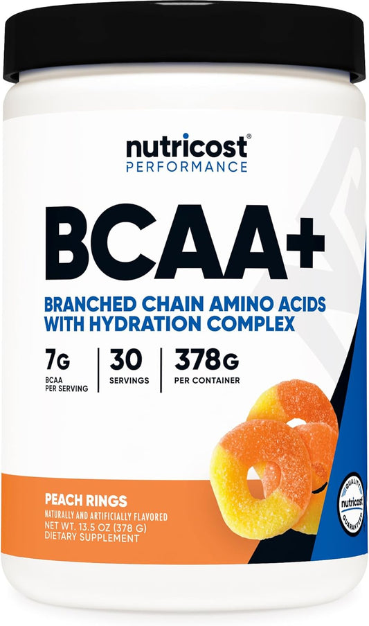 Nutricost Peach Rings BCAA Hydration Powder - 30 Servings, Gluten-Free & Non-GMO - Hydration Complex with Branched Chain Amino Acids