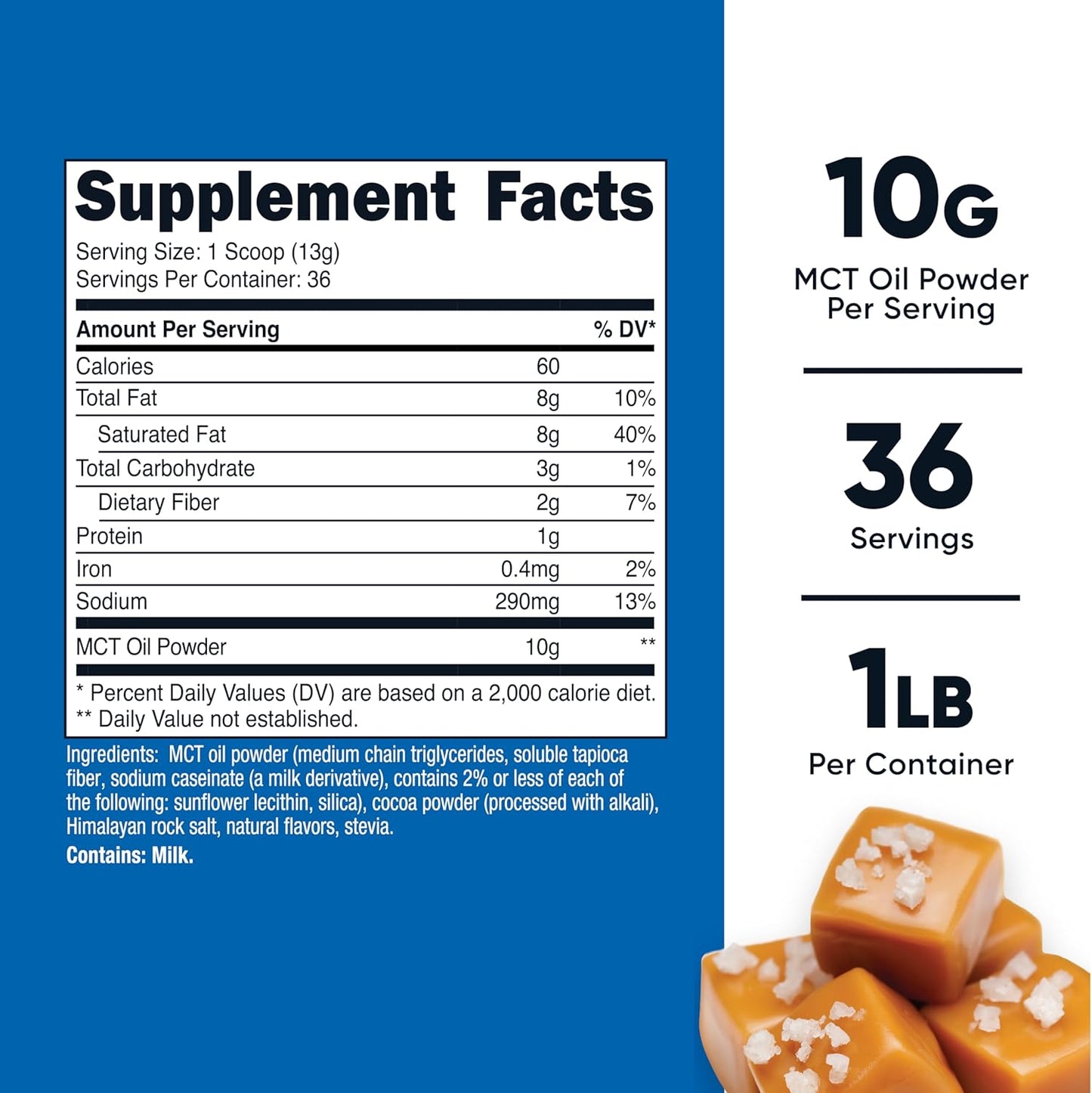 Nutricost Premium MCT Oil Powder (1 LB) - Salted Carmel Flavor - Ideal for Keto, Ketosis, and Ketogenic Diets - Non-GMO and Gluten Free