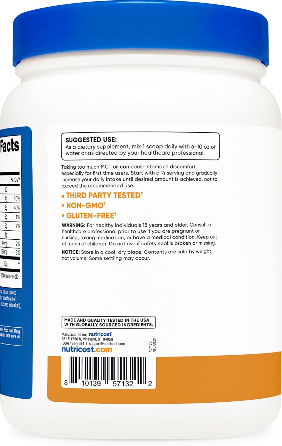 Nutricost Premium MCT Oil Powder (1 LB) - Salted Carmel Flavor - Ideal for Keto, Ketosis, and Ketogenic Diets - Non-GMO and Gluten Free