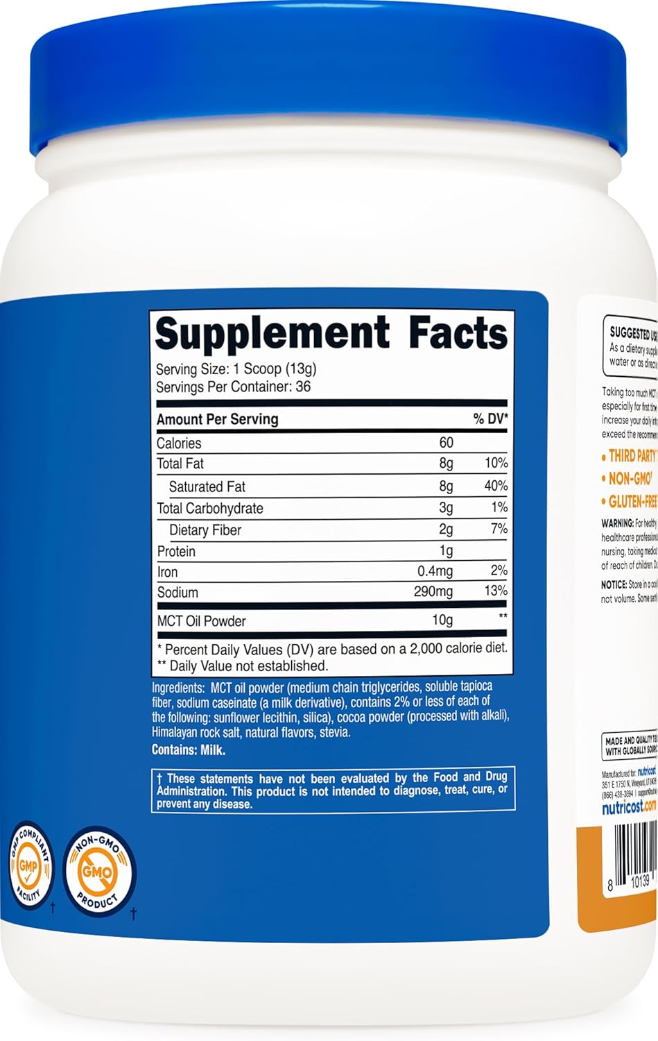 Nutricost Premium MCT Oil Powder (1 LB) - Salted Carmel Flavor - Ideal for Keto, Ketosis, and Ketogenic Diets - Non-GMO and Gluten Free