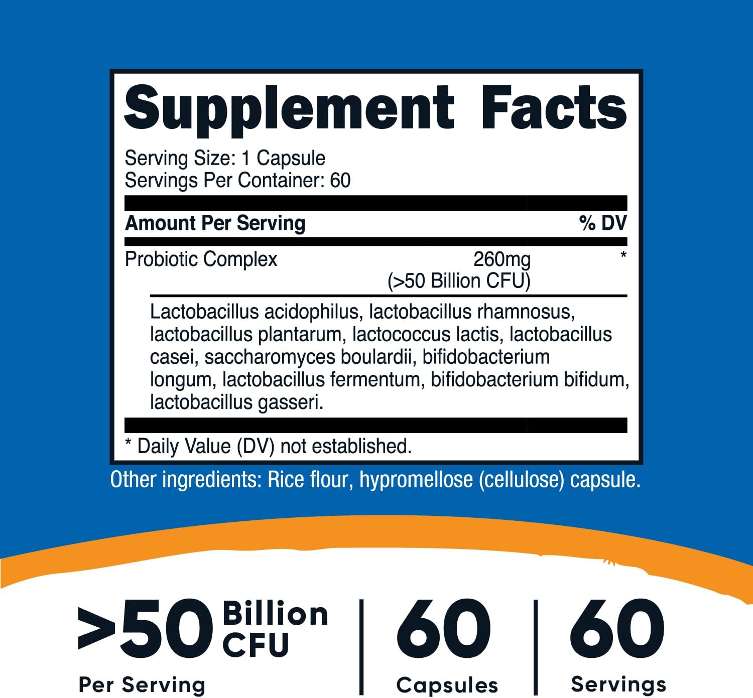 Nutricost Probiotic Complex - 50 Billion CFU, 60 Veggie Capsules (2 Bottles) - Non-GMO, Gluten Free Formula for Men and Women