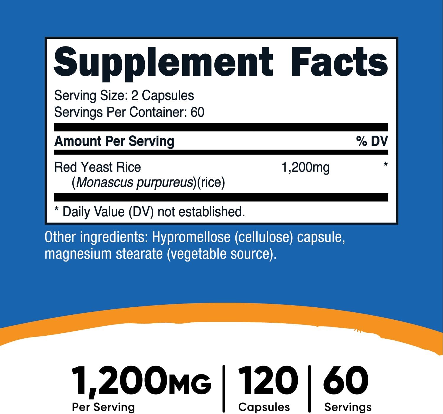 Nutricost Red Yeast Rice 1200mg Capsules - 120 Count, Non-GMO, Gluten Free, Vegetarian Capsules
