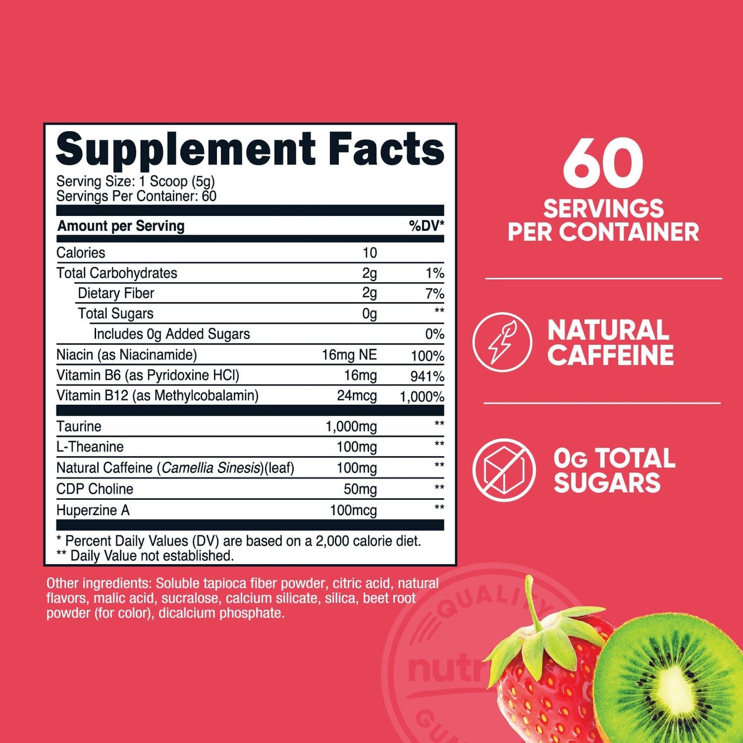 Nutricost Strawberry Kiwi Energy Complex Powder - 60 Servings, 300g Clean Energy Dietary Supplement