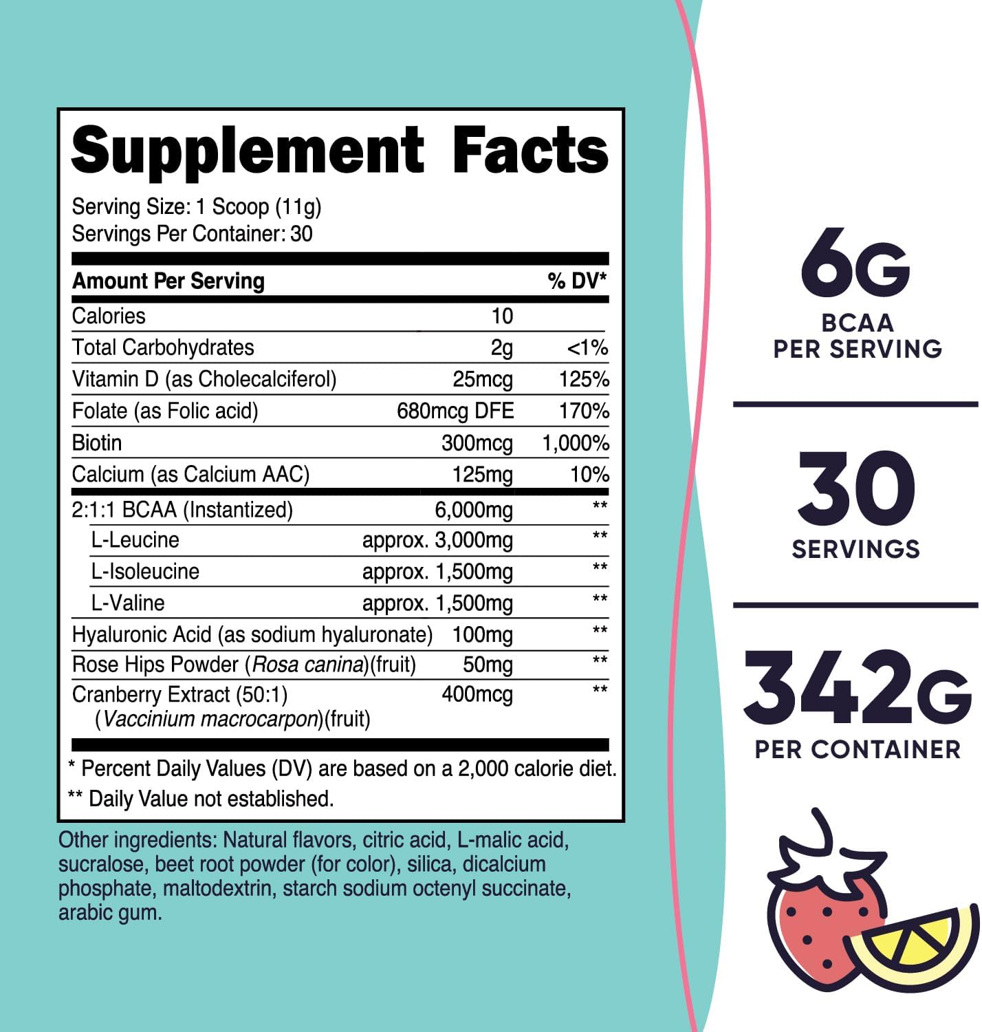 Nutricost Strawberry Lemonade BCAA for Women - 30 Servings, Non-GMO & Gluten-Free - Specifically Formulated