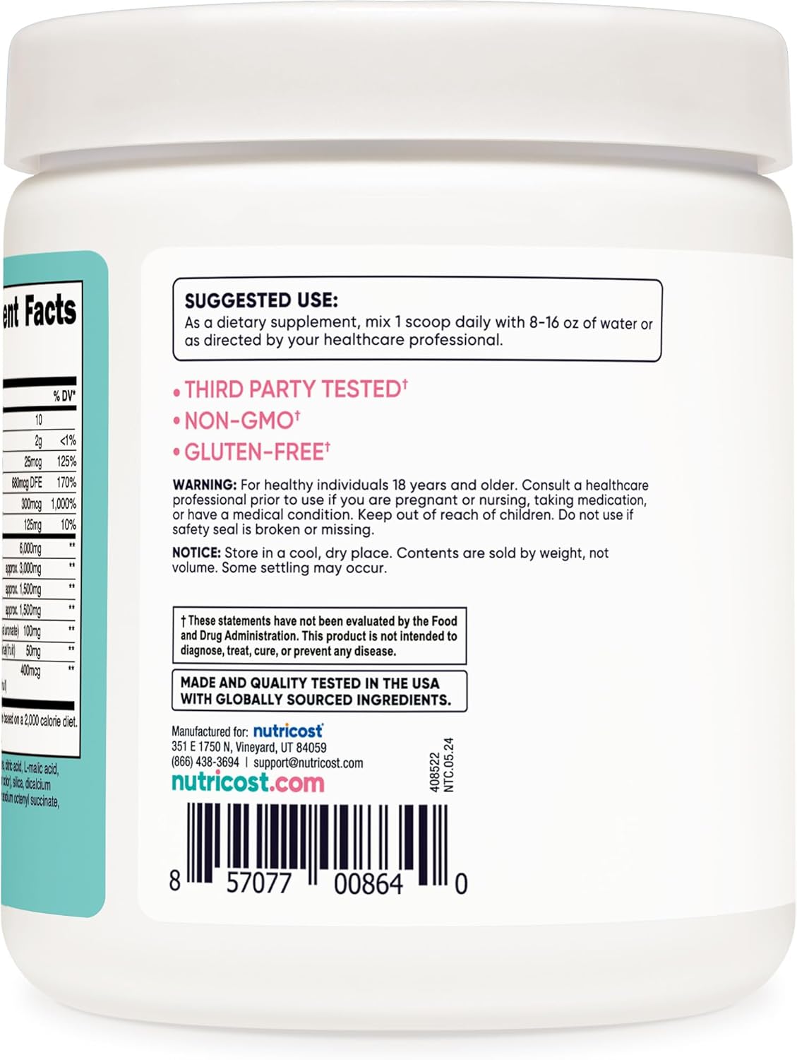 Nutricost Strawberry Lemonade BCAA for Women - 30 Servings, Non-GMO & Gluten-Free - Specifically Formulated