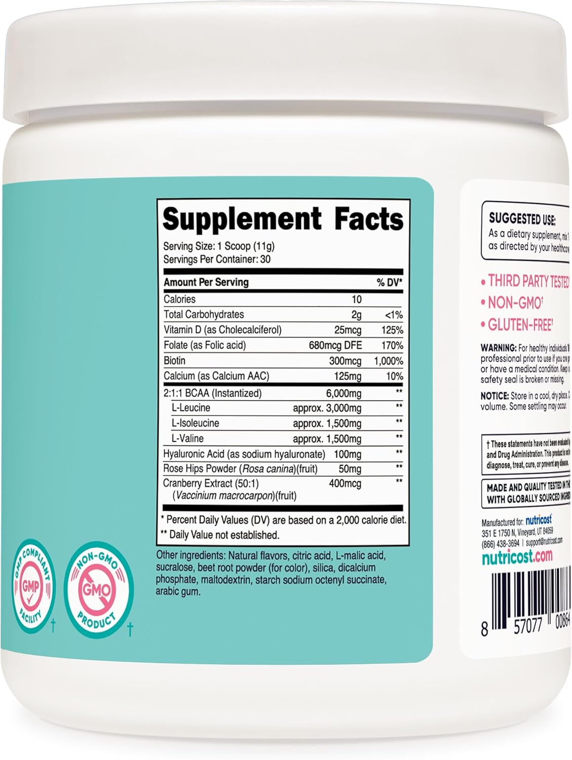 Nutricost Strawberry Lemonade BCAA for Women - 30 Servings, Non-GMO & Gluten-Free - Specifically Formulated