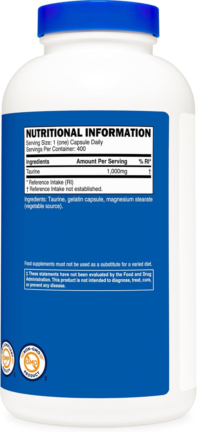 Nutricost Taurine Supplement 1000mg, 400 Count Capsules