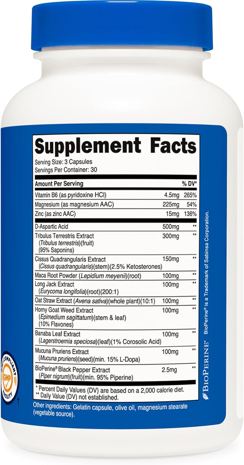 Nutricost Testosterone Support Complex - 90 Capsules with 1800mg Per Serving