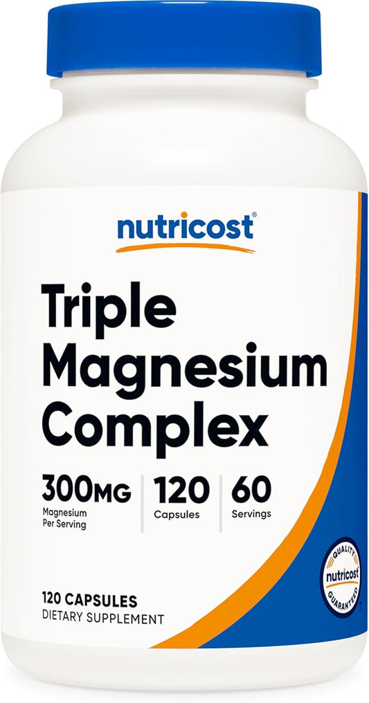 Nutricost Triple Magnesium Complex Capsules - 300mg, 120 Count - Di-Magnesium Malate, Bisglycinate, Citrate - 60 Servings