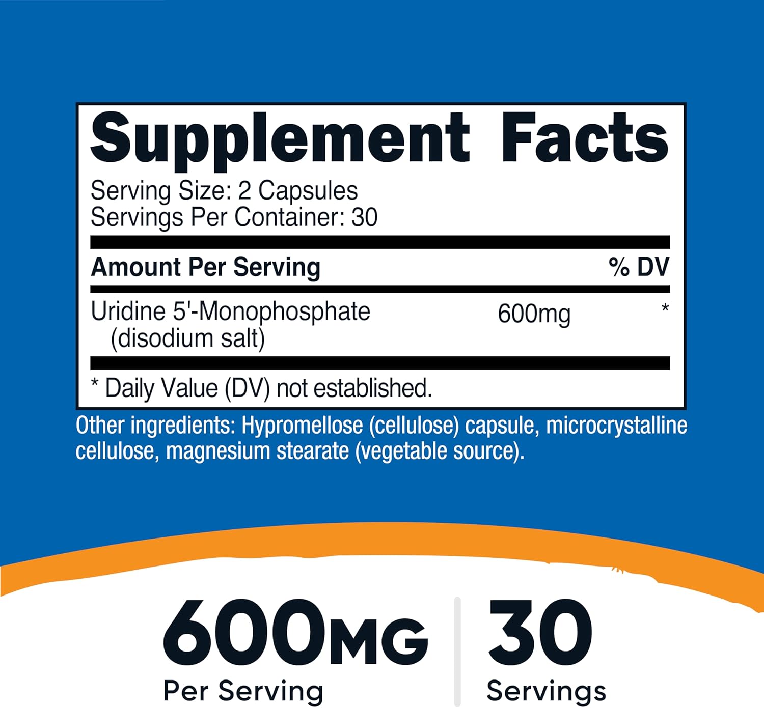 Nutricost Uridine Monophosphate Capsules - 600 mg, Vegan, 30 Servings