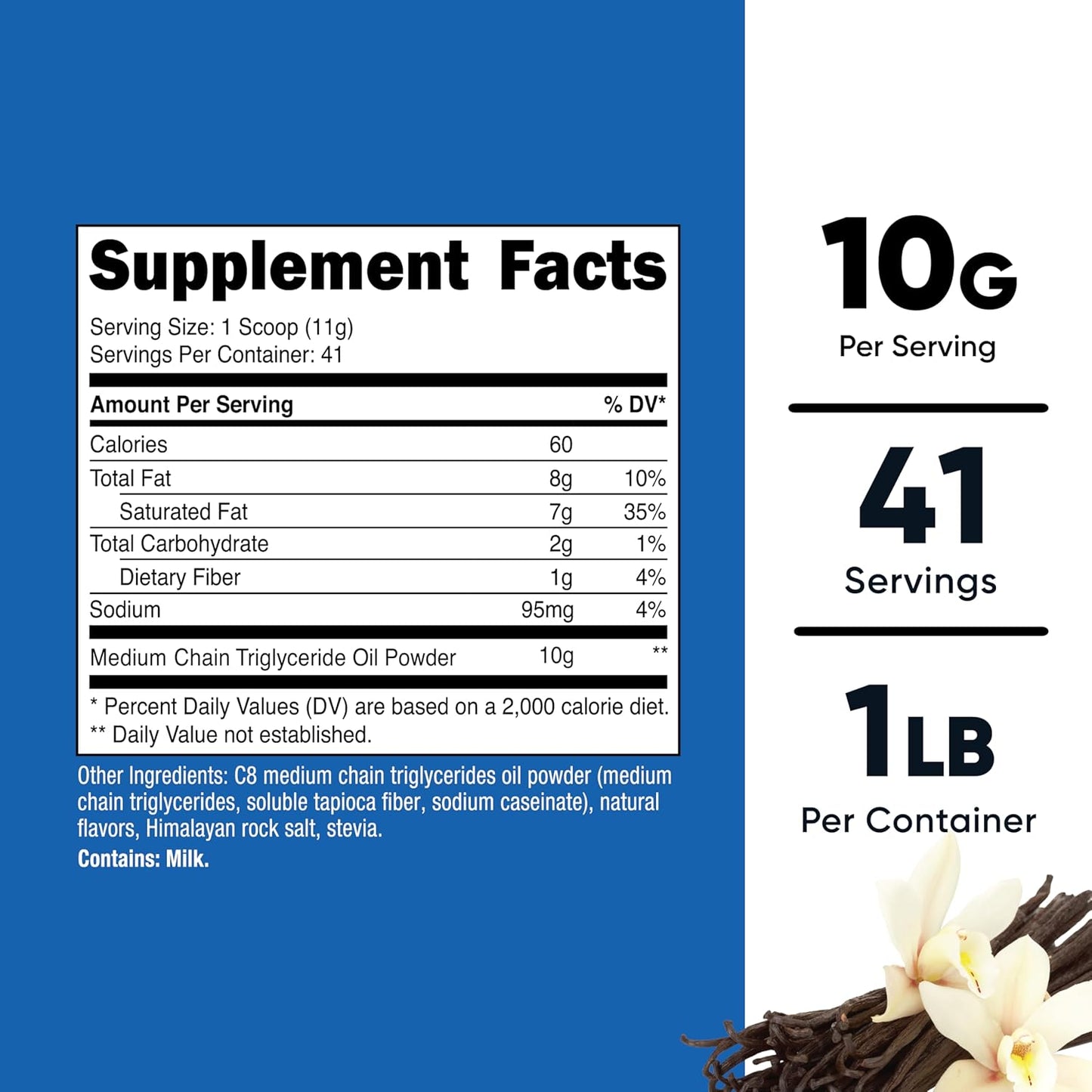 Nutricost Vanilla C8 MCT Oil Powder - 1LB (16oz) - 95% C8 MCT Oil - Ideal for Keto Diets - Non-GMO and Gluten Free