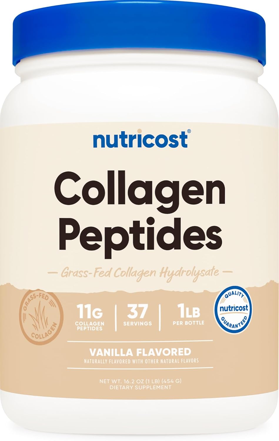Nutricost Vanilla Grass-Fed Bovine Collagen Powder - 1LB (454 G) - Hydrolyzed Collagen Peptides