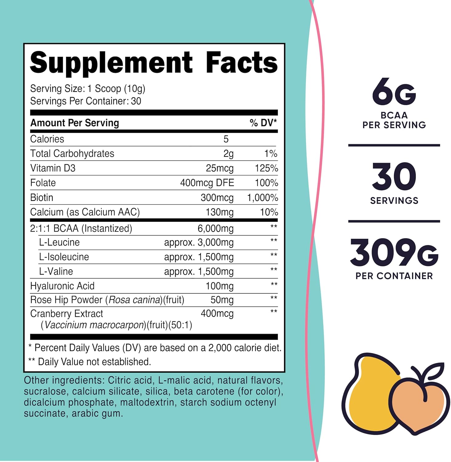 Nutricost Women's BCAA (Peach Mango, 30 Servings) - Female-Focused Formula, Non-GMO & Gluten-Free
