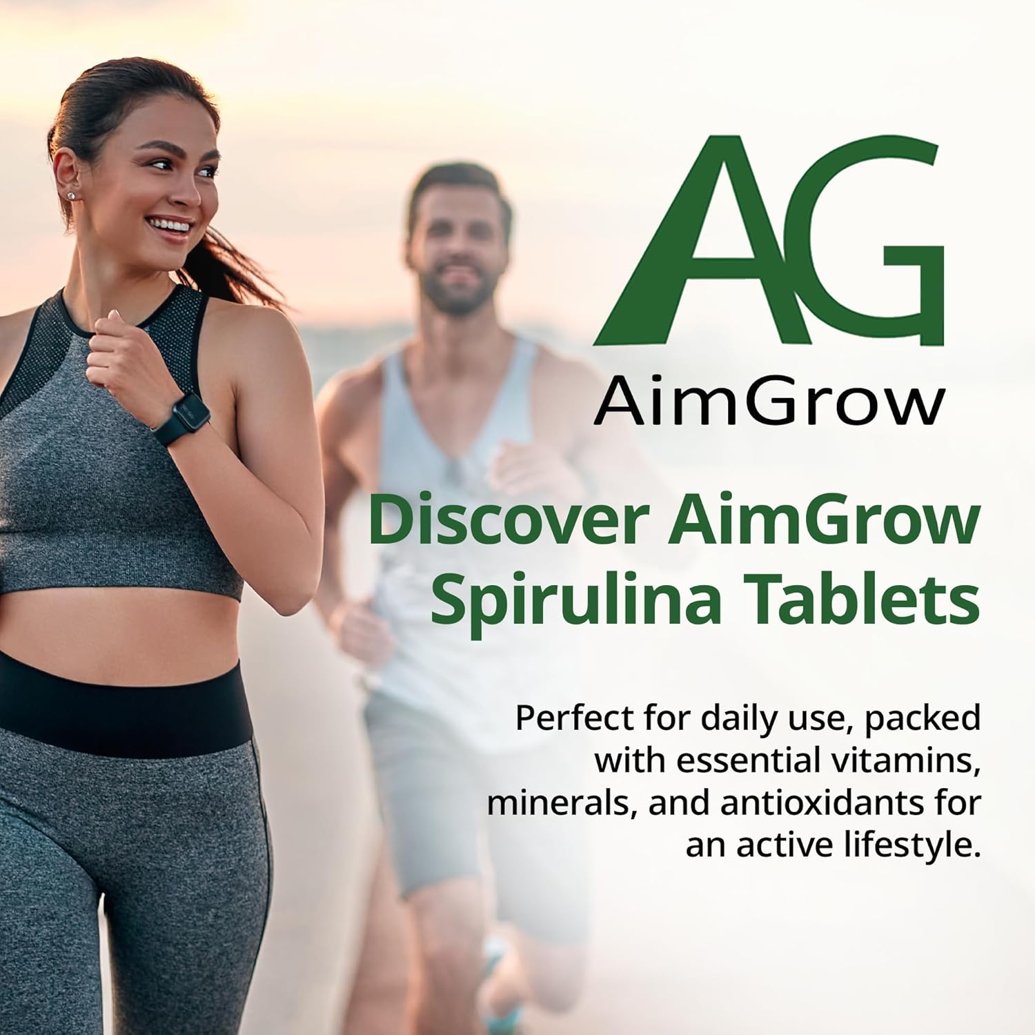 Nutrient-Rich Aimgrow Spirulina Tablets for Energy and Immune Health - Non-GMO, Gluten-Free, 500mg, 300 Tablets, Health Canada Compliant