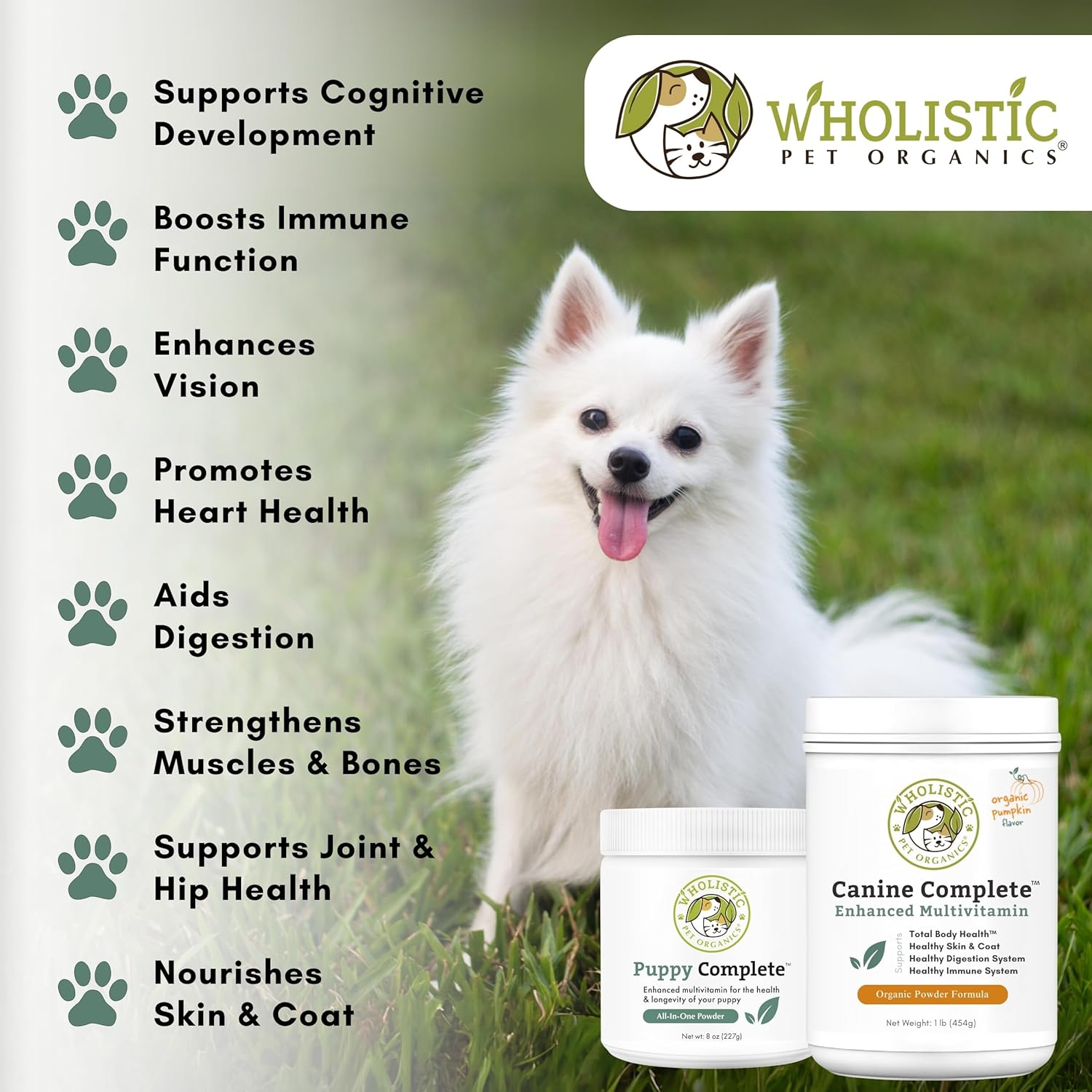 Nutrient-Rich Canine Complete Dog Multivitamin Powder - 8 Oz - Wholistic Pet Organics - Supports Immune System, Skin, Coat & Overall Health