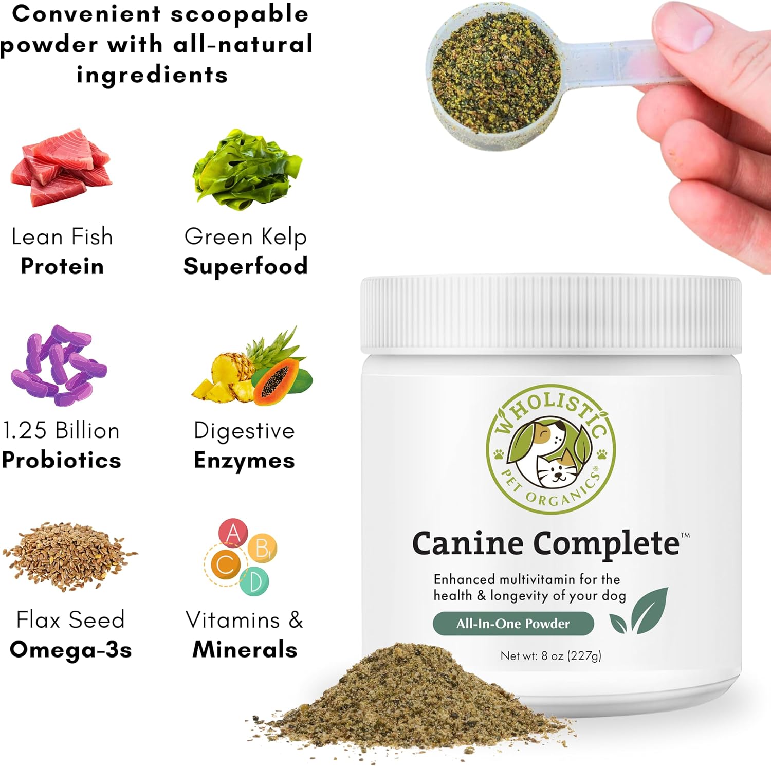 Nutrient-Rich Canine Complete Dog Multivitamin Powder - 8 Oz - Wholistic Pet Organics - Supports Immune System, Skin, Coat & Overall Health