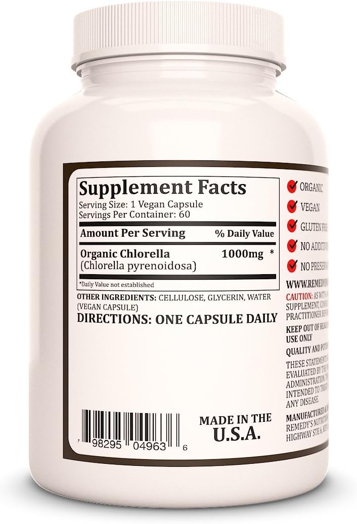 Nutrient-Rich Chlorella Seaweed Capsules | 1,000mg, 60 Vegan Herbal Supplements | 2 Month Supply | Non-GMO, Gluten-Free, Dairy-Free