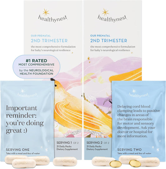 Nutrient-Rich Healthybaby HealthyNest Prenatal Vitamins | Supports Fetal Brain Development | Methylfolate, Choline, DHA, Iron | 31 Day Supply