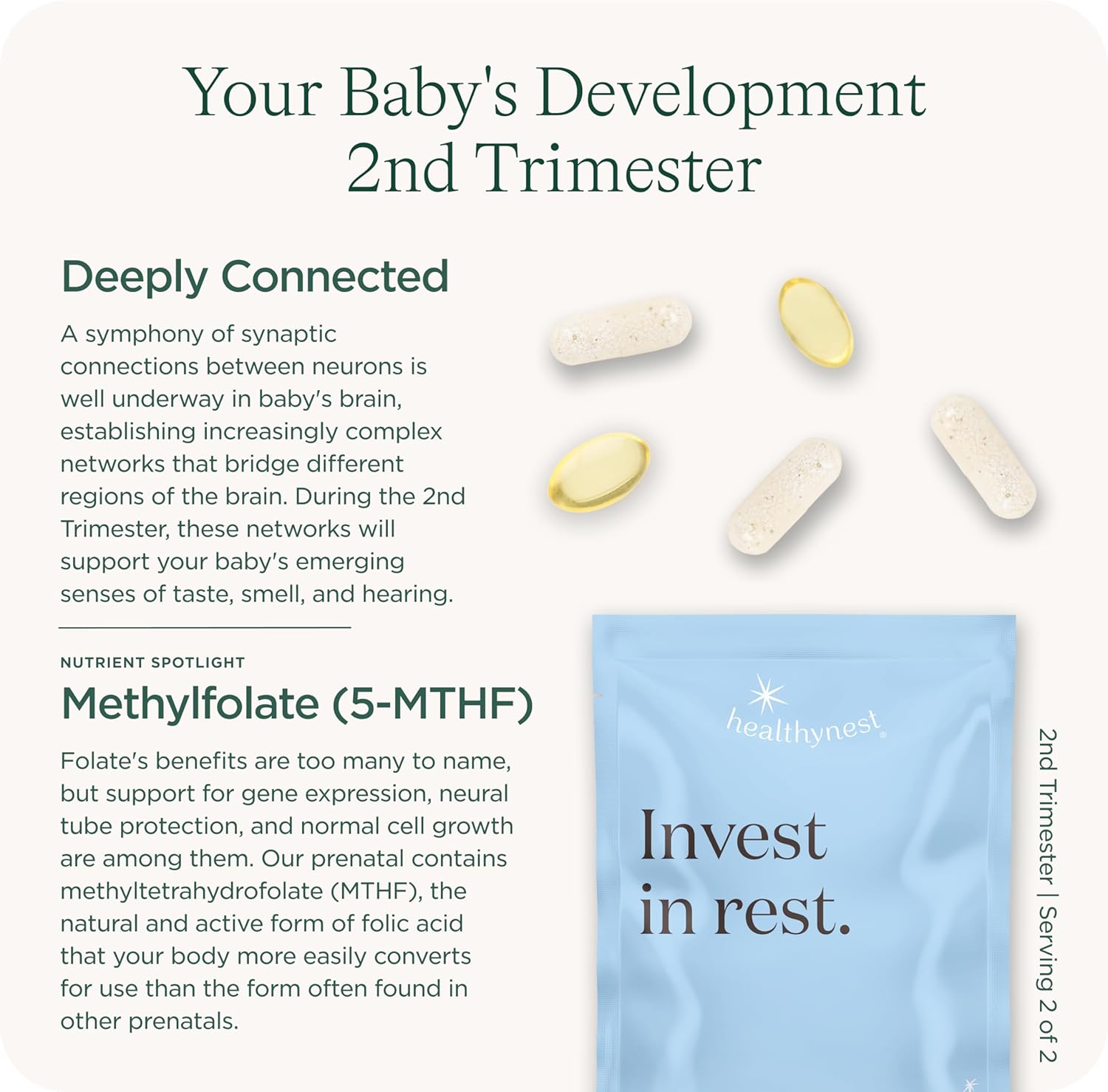 Nutrient-Rich Healthybaby HealthyNest Prenatal Vitamins | Supports Fetal Brain Development | Methylfolate, Choline, DHA, Iron | 31 Day Supply
