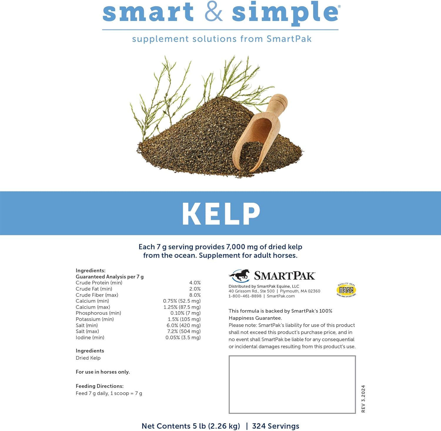 Nutrient-Rich Kelp Meal for Horses | Seaweed Supplement with Minerals and Vitamins | Supports Horse Health | 5lb Pack