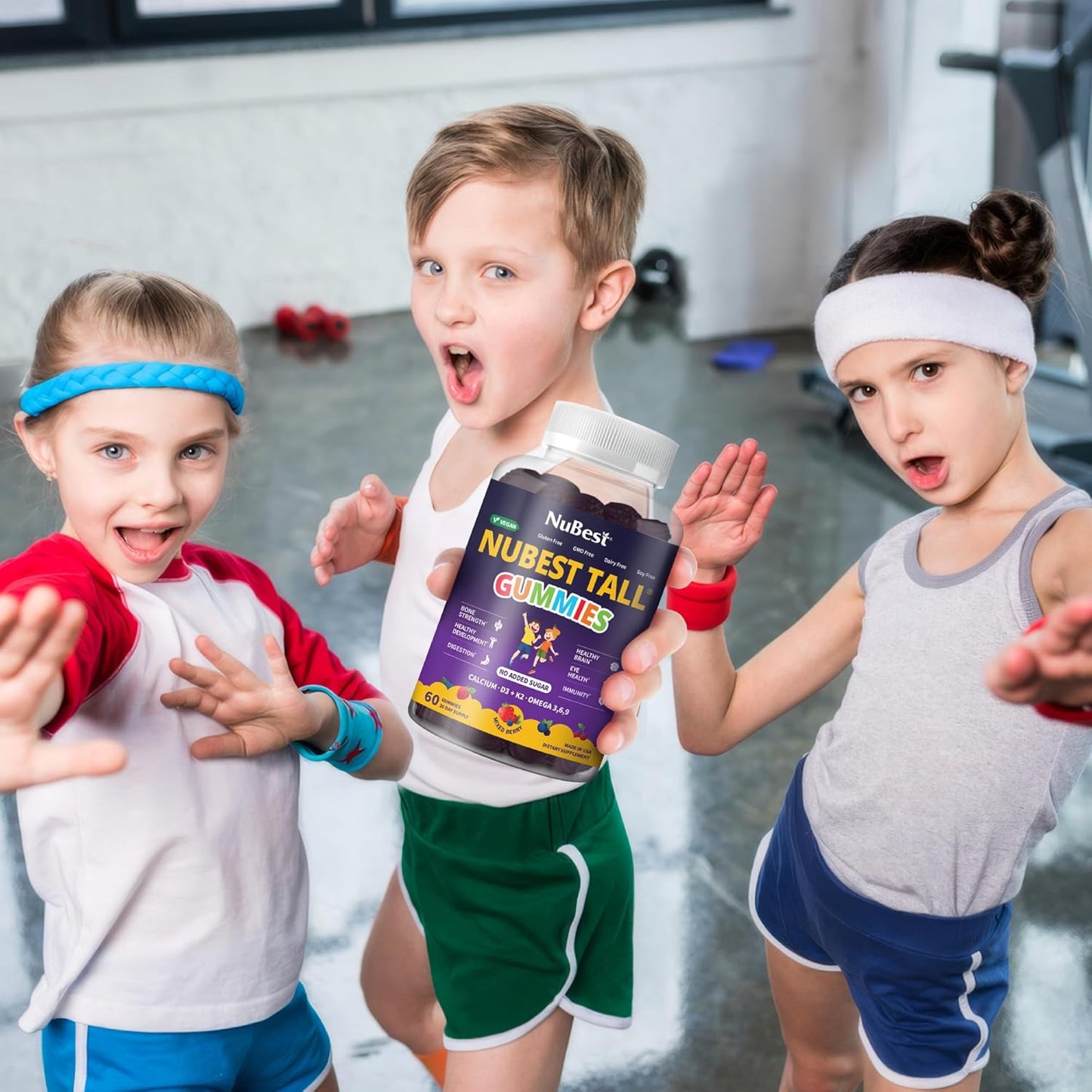Nutrient-Rich Kids & Teens Tall Gummies | Bone Strength, Immunity Boost, Digestive Health | Calcium, Vitamin D3, K2, B Complex, Magnesium, Zinc | 20+ Berry Flavored Gummies, No Sugar