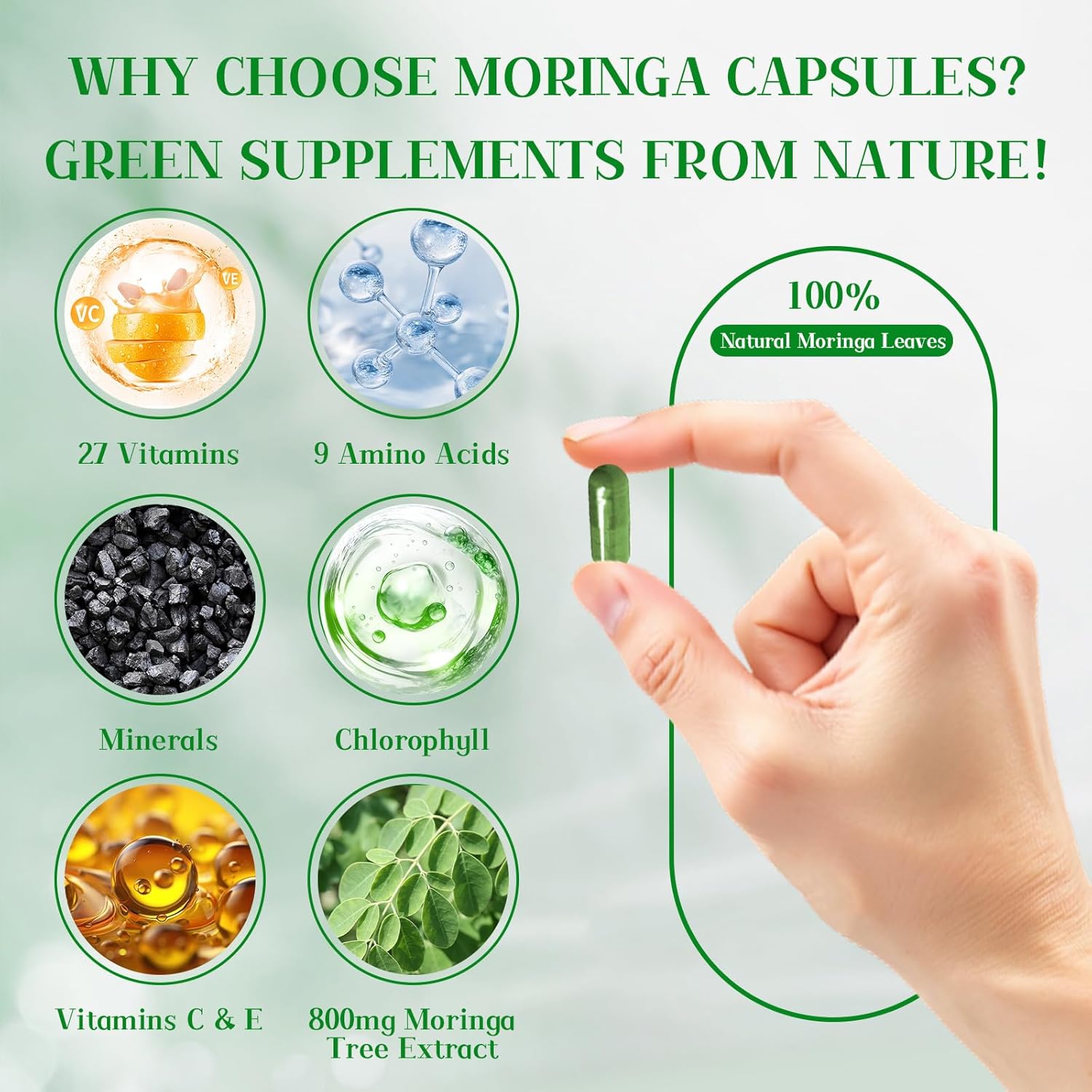 Nutrient-Rich Moringa Capsules - Promotes Energy and Gut Health - 800mg - Pack of 2