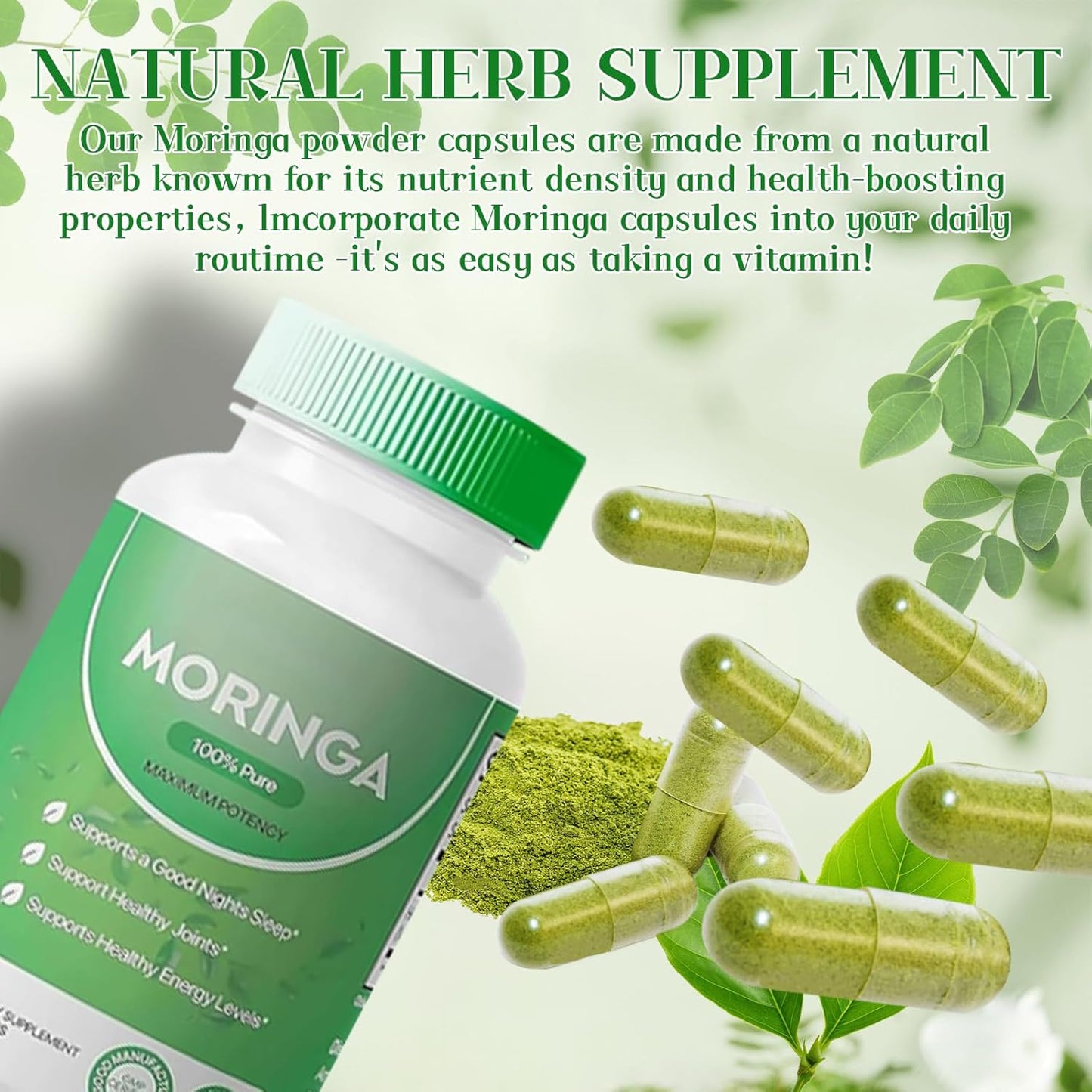 Nutrient-Rich Moringa Capsules - Promotes Energy and Gut Health - 800mg - Pack of 2