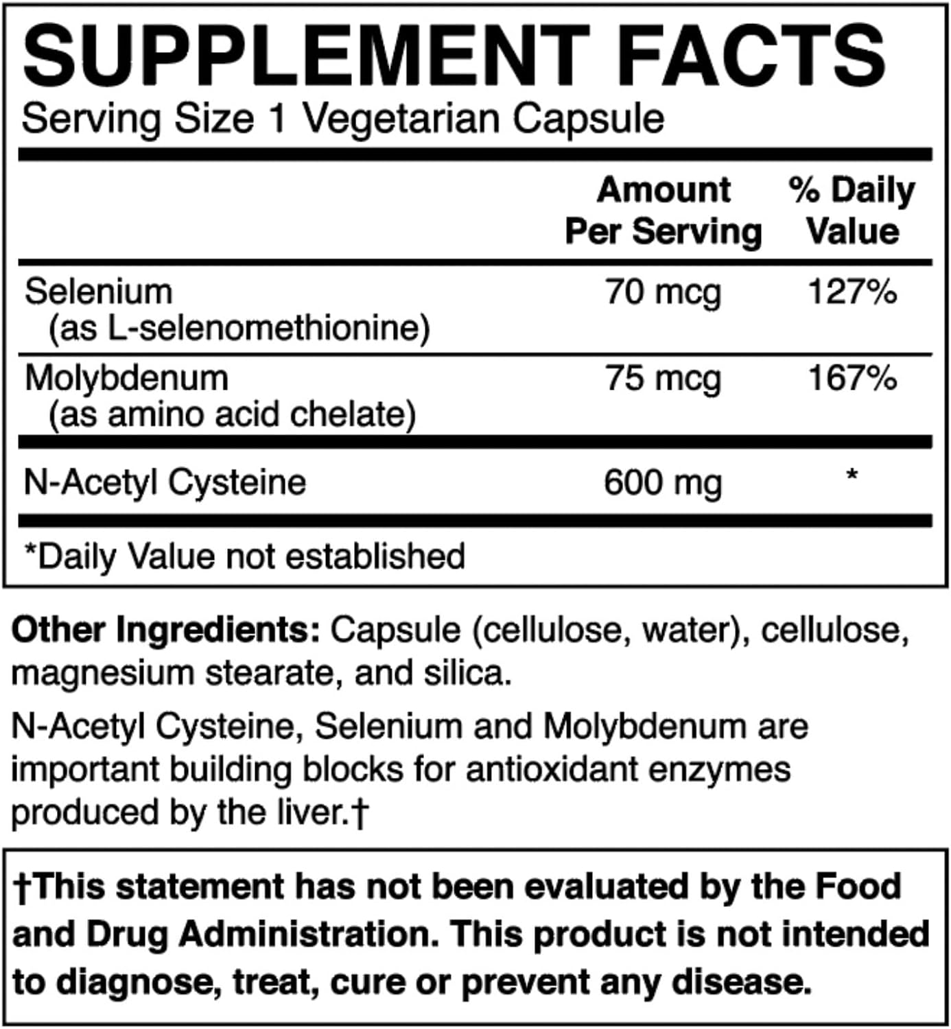 Nutrient-rich Prime NAC 600 mg Supplement for Lung, Liver, Immune, Cognitive, & Respiratory Health - with Selenium & Molybdenum